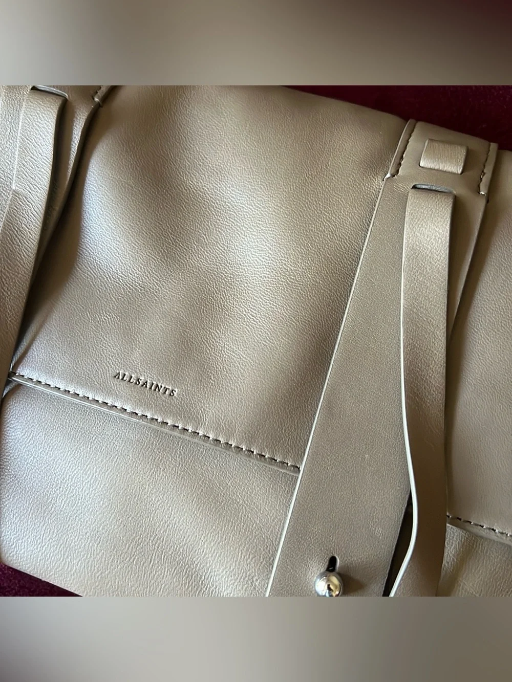 AllSaints Two Tone Taupe Gray Fin Lea Lamp Leather Box Messenger Shoulder Bag